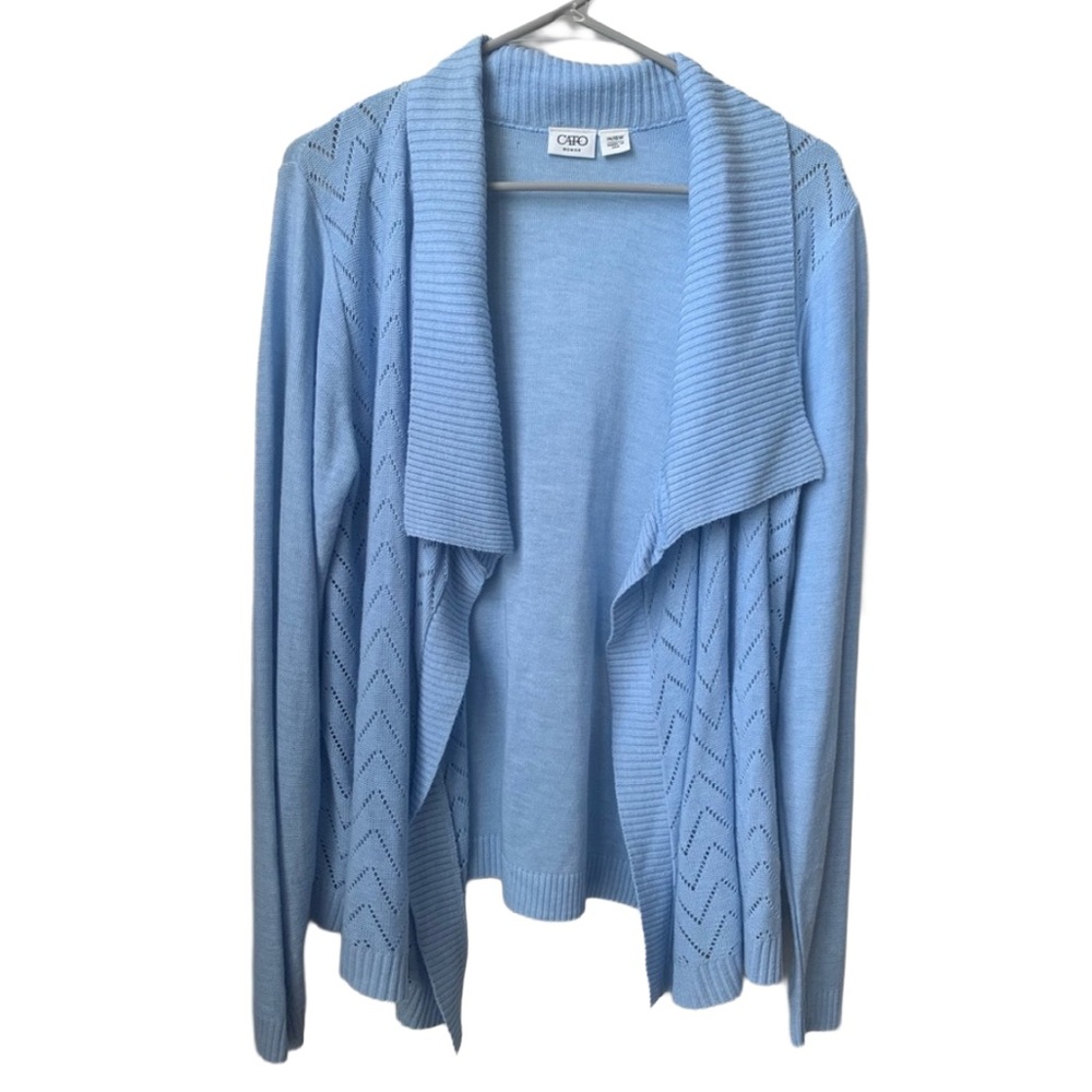 CATO Women’s Baby Blue Open Knit Open Front Flyaway Pointelle Cardigan